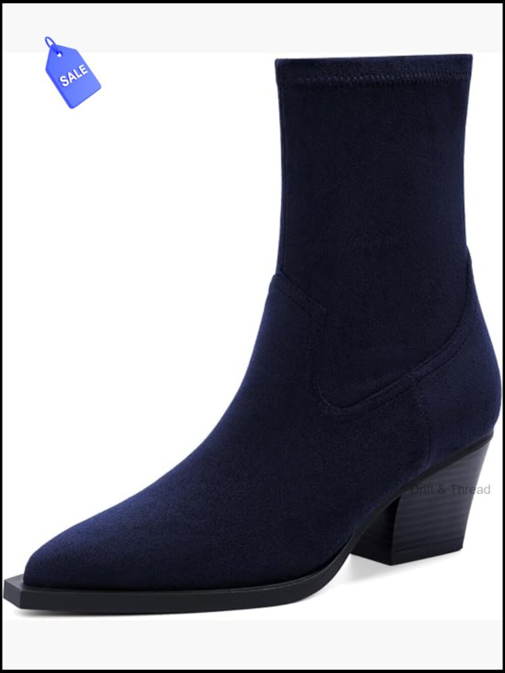 Chunky Heel Ankle Boots Women Pointed Toe Zip Faux Suede Booties